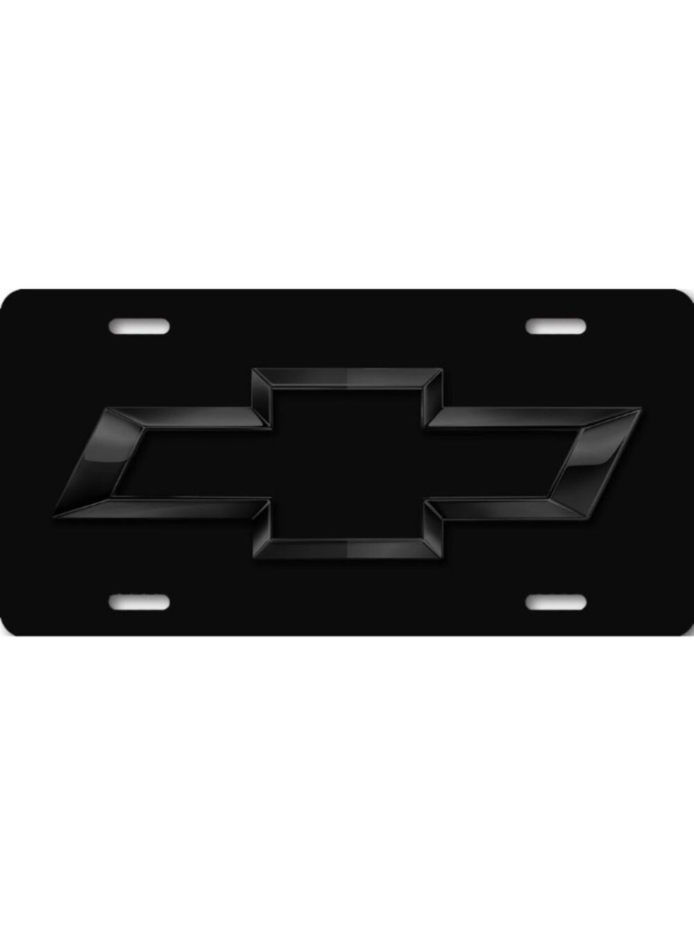 Chevy Bowtie Black on Black Chrome look on Metal FLAT License Plate 12"x6"